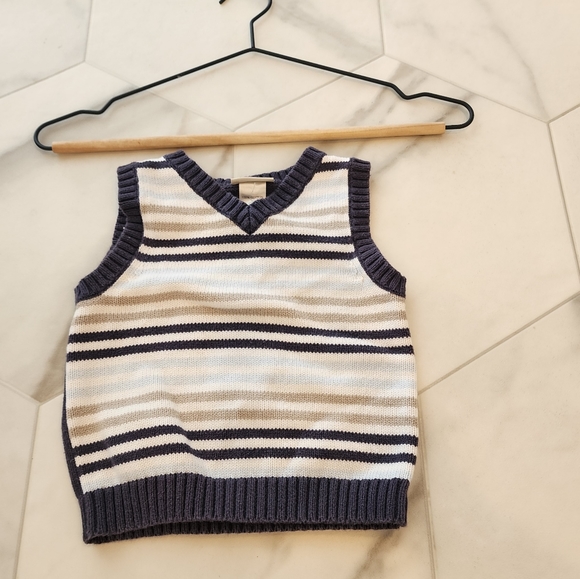Mini basix, Boys size 18 months striped vneck pullover sweater blues/tan. - Picture 1 of 12